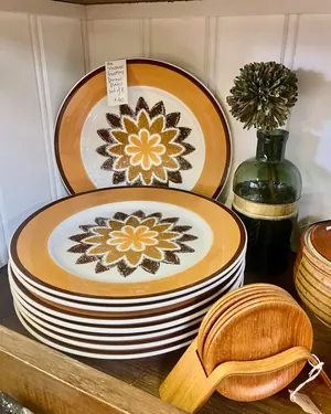 Stacked seventies floral dinner plates