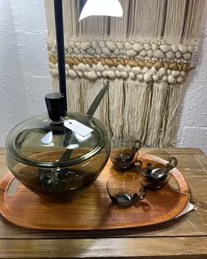 Smoked glass bowl and creamer set