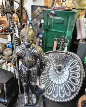 Suit of armour figure and silver tray